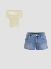 Off-shoulder Ruched Short Sleeve Tee & Cami Top & The Micro Short