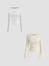Boat Neck Solid Ruched Long Sleeve Tee & Boat Neck Solid Ruched Long Sleeve Tee