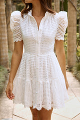 In Her Element Embroidered Short Sleeve Mini Dress White