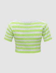 Square Neckline Striped Knitted Top