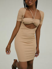 Solid Cut Out Halter Mini Dress