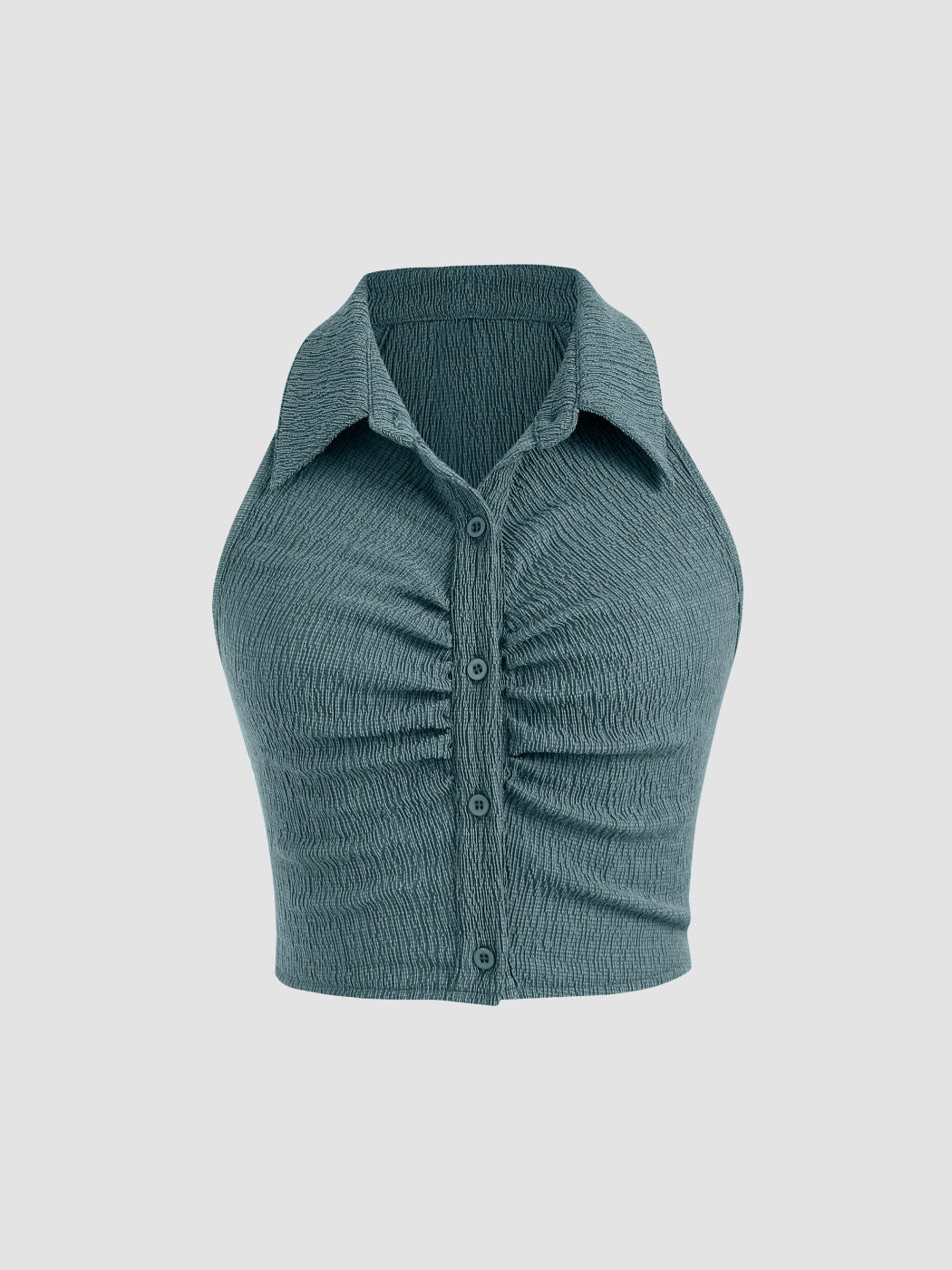 Solid Texture Collar Crop Top