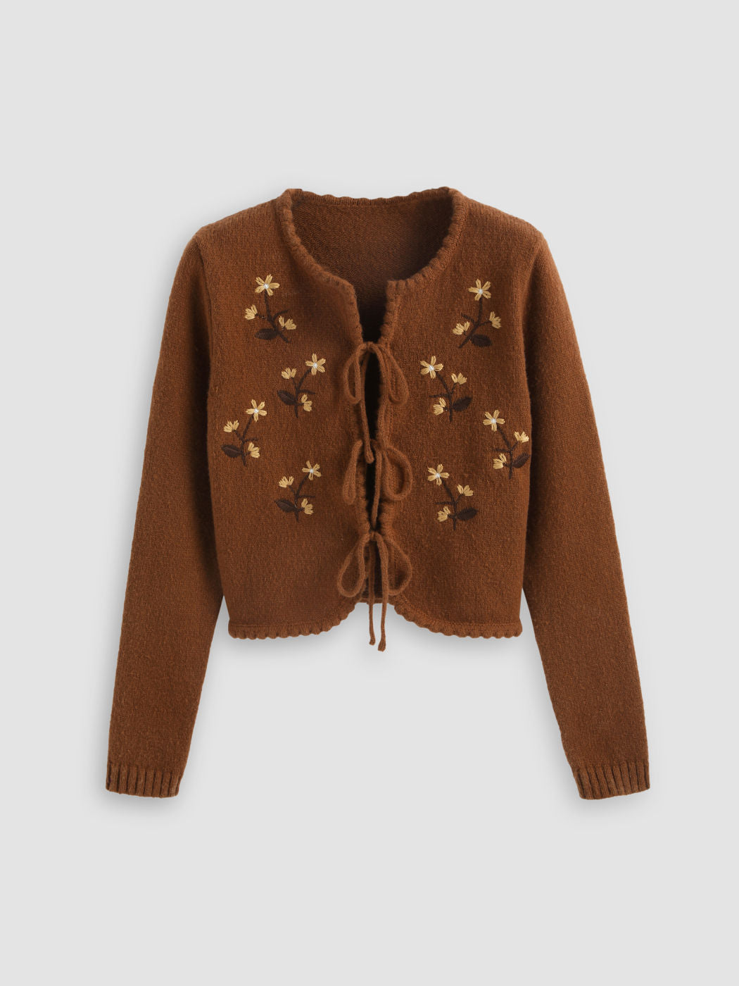 Floral Embroidery Knotted Cardigan