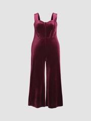Velvet Retro Solid Jumpsuit Curve & Plus