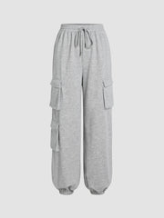 Solid Elastic Waist Cargo Jogger Sweatpants