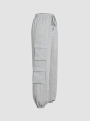 Solid Elastic Waist Cargo Jogger Sweatpants