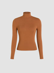Solid High Neck Jersey Long Sleeve Tee
