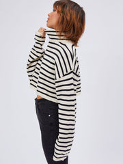 Striped High Neck Oversized Crop Sweater