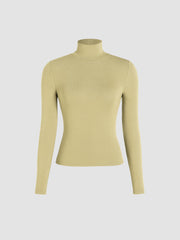 Solid High Neck Jersey Long Sleeve Tee