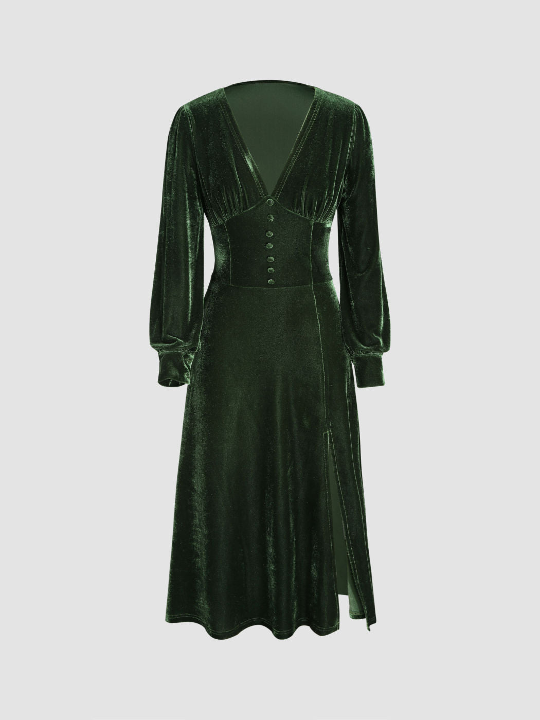 Velvet Solid V-neck Split Midi Dress With Mini Balls