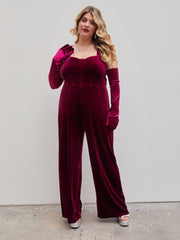 Velvet Retro Solid Jumpsuit Curve & Plus