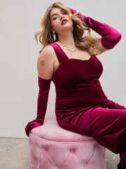 Velvet Retro Solid Jumpsuit Curve & Plus