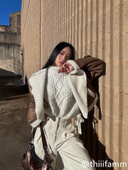 Solid Cable Knit Crop Vest