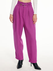 Belted Tweed Tapered Trousers