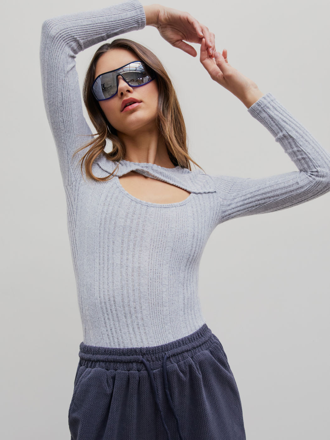 Rib Solid Cut Out Bodycon Bodysuit