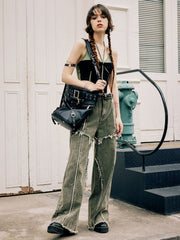 Solid Raw Hem Stitch Jeans