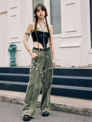 Solid Raw Hem Stitch Jeans