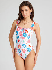 Color Floral Knotted One Piece Swimsuit