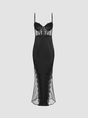 Satin Sweetheart Lace Sheer Maxi Dress