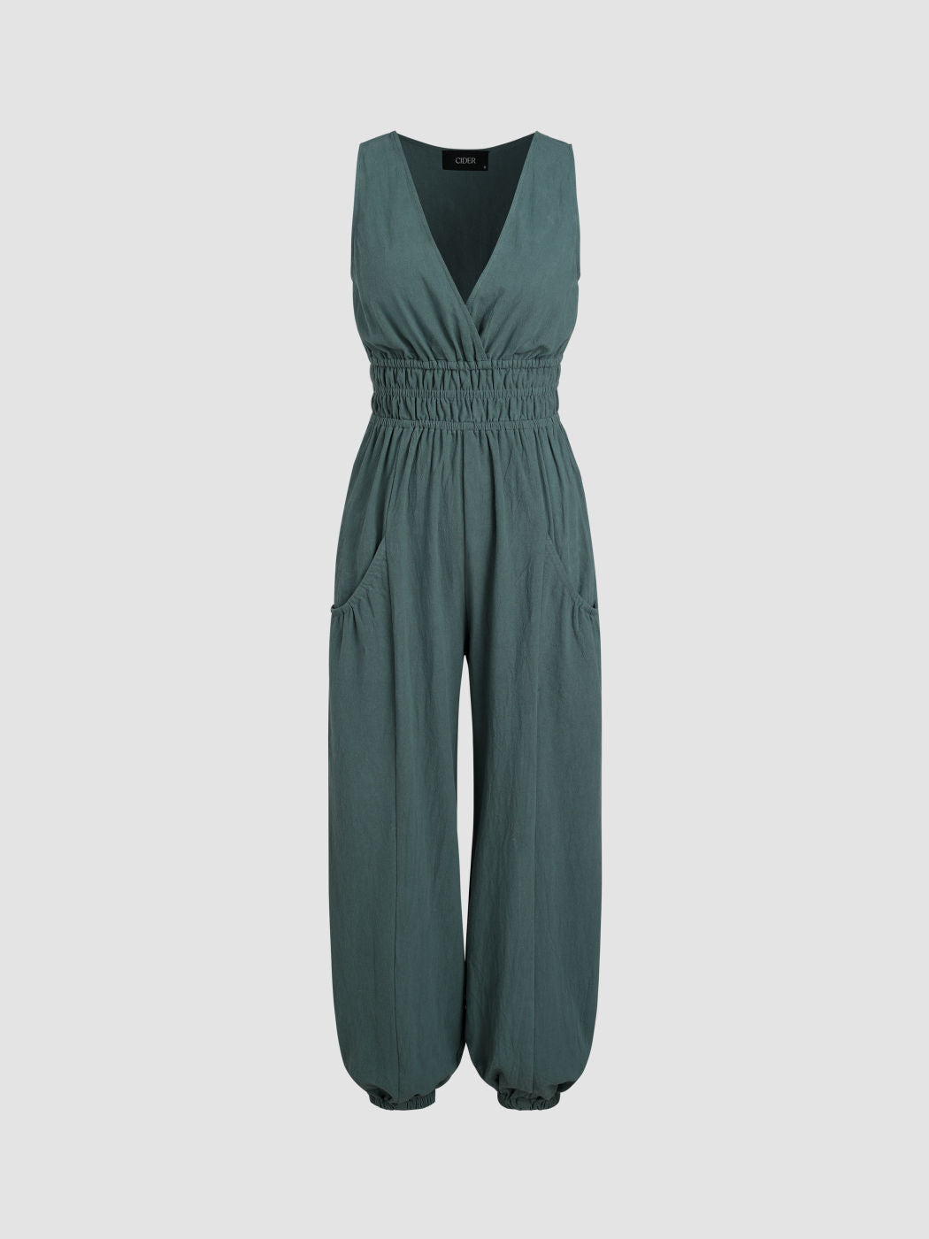 V-neck Shirred Pocket Jogger Jumpsuit