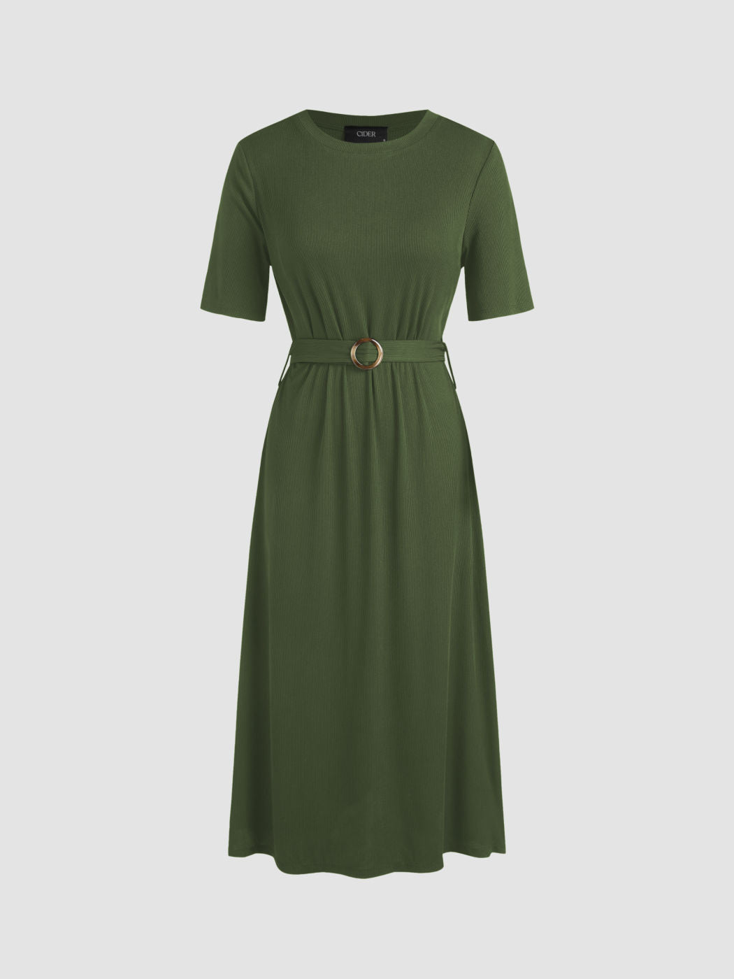 Solid Belted Knitted Midi Dress