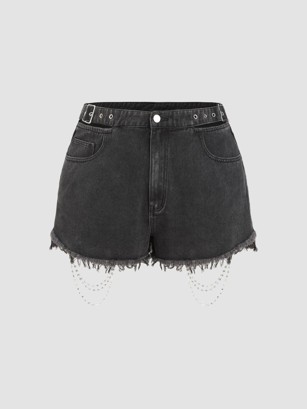 Denim Raw Hem Chain Detail Ultra Shorts Curve & Plus