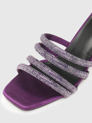 Faux Leather Glitter Double Strap Stiletto Heeled Sandals