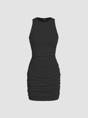 Ruched Knit Sleeveless Mini Dress