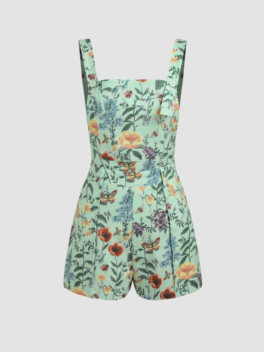 Lightweight Corduroy Floral Button Romper