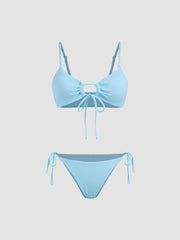 Solid O-Ring Front Tied Bikini Set