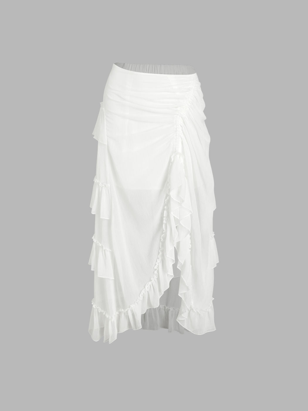 Ruffle Sheer High Waist Maxi Skirt