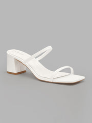 Classic Square Toe Two Strap Chunky Heeled Sandals