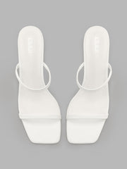 Classic Square Toe Two Strap Chunky Heeled Sandals