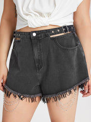 Denim Raw Hem Chain Detail Ultra Shorts Curve & Plus