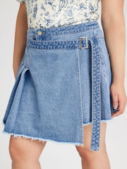 Denim Pleated Belted Wide Leg Shorts Curve & Plus