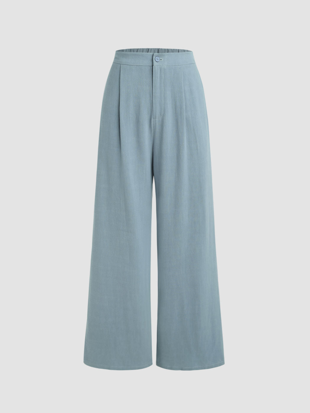 Button Elastic Waist Wide Leg Trousers