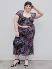 Abstract Knotted Jersey Short Sleeve Top Curve & Plus