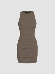Ruched Knit Sleeveless Mini Dress