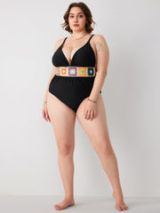Color Crochet Corset Ruched One Piece Swimsuit Curve & Plus
