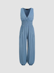 V-neck Shirred Pocket Jogger Jumpsuit