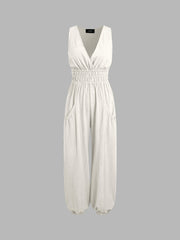 V-neck Shirred Pocket Jogger Jumpsuit