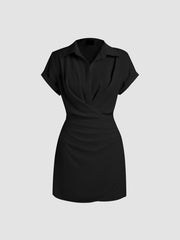 Collar Wrap Buckle Mini Dress
