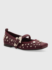 Rivet Decor Buckle Strap Square Toe Mary Jane Flats