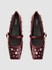Rivet Decor Buckle Strap Square Toe Mary Jane Flats