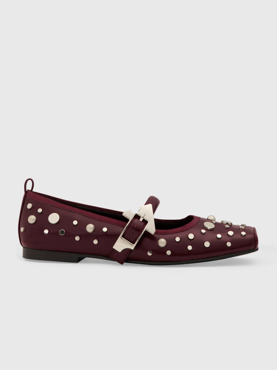 Rivet Decor Buckle Strap Square Toe Mary Jane Flats