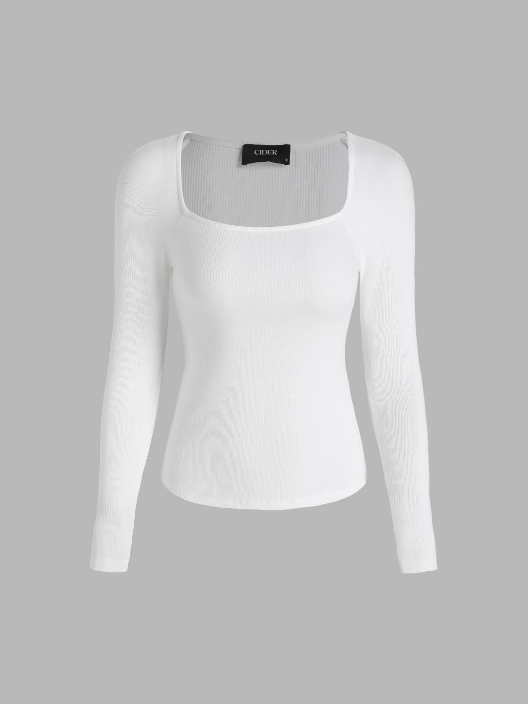 Square Neck Solid Long Sleeve Tee