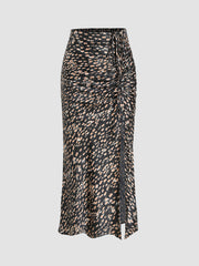 Spot Leopard Print Drawstring Split Maxi Skirt