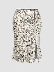 Spot Leopard Print Drawstring Split Maxi Skirt Curve & Plus