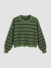 Striped Knit Round Neckline Long Sleeve Top Curve & Plus