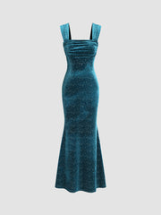 Velvet Off-shoulder Star Ruched Maxi Dress